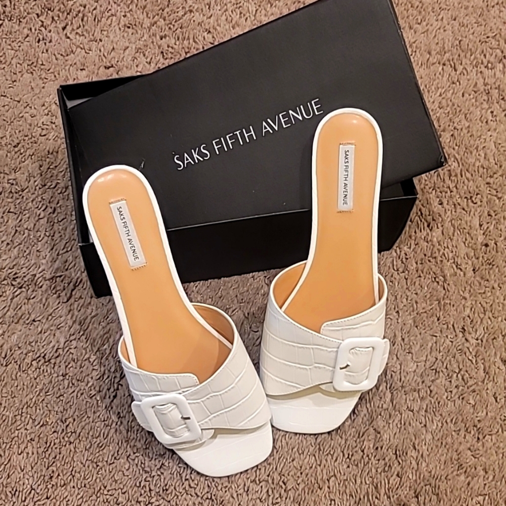 Saks Fifth Avenue White Croc Sandals